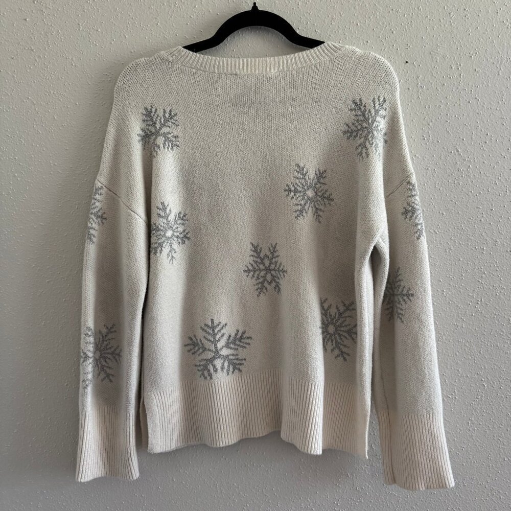 LOFT Snowflake Sweater White Gray Knit Pullover XS - Picture 5 of 6